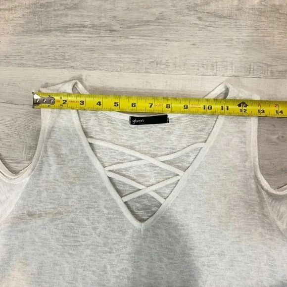 Gibson Sheer Cold-Shoulder Snow White Knit Tank Top Size M - Picture 11 of 16